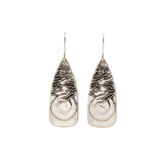 Silver Geometric Design Embossed Drop Earrings - Picture 5 of 5